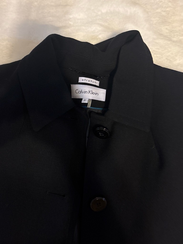 Calvin Klein Black Stretch Trench Coat - Classic Collar W/ Matching Skirt